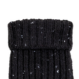 Dents Womens Ribbed Knit Wool Blend Fingerless Gloves w/ Mitten Flap - Black (Marl Yarn)