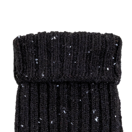 Dents Womens Ribbed Knit Wool Blend Fingerless Gloves w/ Mitten Flap - Black (Marl Yarn)