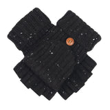Dents Womens Ribbed Knit Wool Blend Fingerless Gloves w/ Mitten Flap - Black (Marl Yarn)