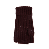 Dents Womens Ribbed Knit Wool Blend Fingerless Gloves with Marl Yarn and Mitten Flap in Burgundy