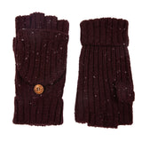 Dents Womens Ribbed Knit Wool Blend Fingerless Gloves w/ Mitten Flap - Burgundy (Marl Yarn)