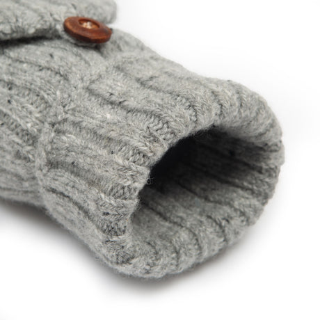 Dents Womens Ribbed Knit Wool Blend Fingerless Gloves w/ Mitten Flap - Dove Grey (Marl Yarn)