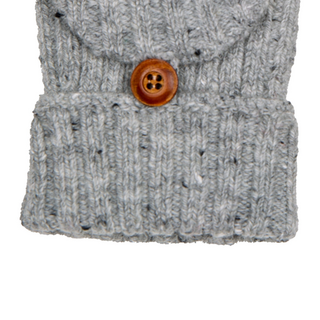 Dents Womens Ribbed Knit Wool Blend Fingerless Gloves w/ Mitten Flap - Dove Grey (Marl Yarn)