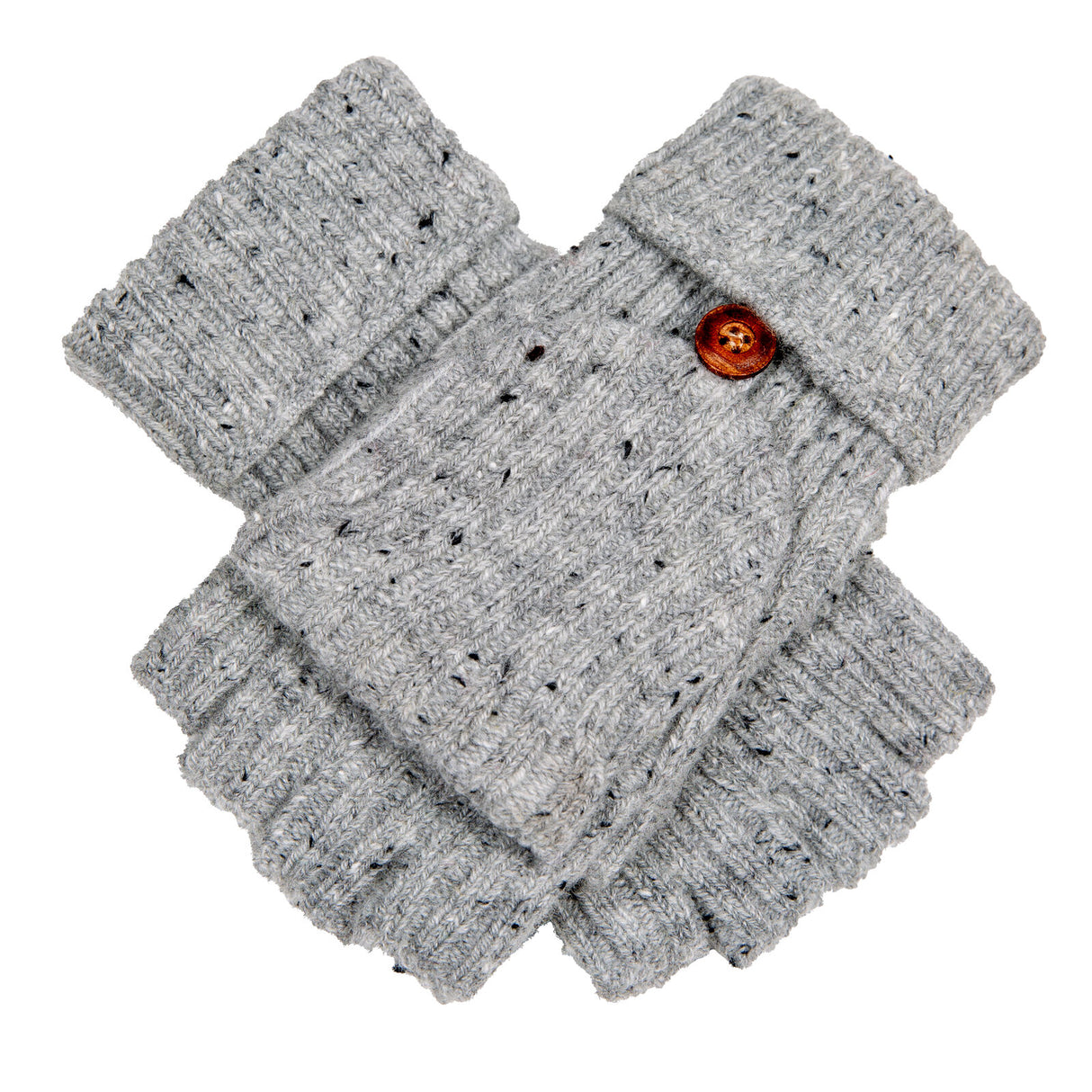 Dents Womens Ribbed Knit Wool Blend Fingerless Gloves w/ Mitten Flap - Dove Grey (Marl Yarn)