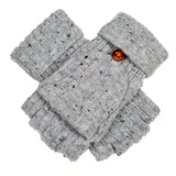 Dents Womens Ribbed Knit Wool Blend Fingerless Gloves w/ Mitten Flap - Dove Grey (Marl Yarn)