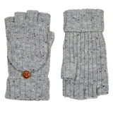 Dents Womens Ribbed Knit Wool Blend Fingerless Gloves w/ Mitten Flap - Dove Grey (Marl Yarn)