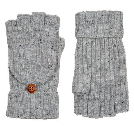 Dents Womens Ribbed Knit Wool Blend Fingerless Gloves w/ Mitten Flap - Dove Grey (Marl Yarn)