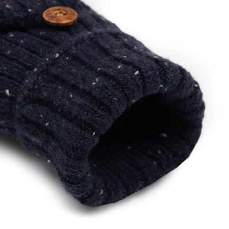 Dents Womens Ribbed Knit Wool Blend Fingerless Gloves w/ Mitten Flap - Navy Blue (Marl Yarn)