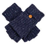 Dents Womens Ribbed Knit Wool Blend Fingerless Gloves w/ Mitten Flap - Navy Blue (Marl Yarn)