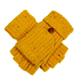 Dents Womens Ribbed Knit Wool Blend Fingerless Gloves w/ Mitten Flap - Ochre Yellow (Marl Yarn)