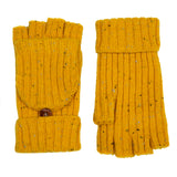Dents Womens Ribbed Knit Wool Blend Fingerless Gloves w/ Mitten Flap - Ochre Yellow (Marl Yarn)
