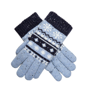 Dents Womens Jacquard Fair Isle Marle Yarn Knitted Gloves - Cornflower Blue