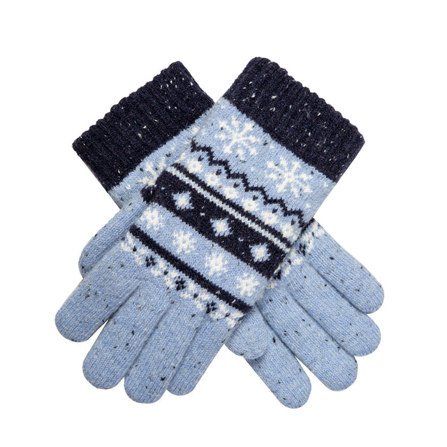 Dents Womens Jacquard Fair Isle Marle Yarn Knitted Gloves - Cornflower Blue