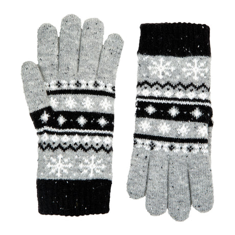 Dents Womens Jacquard Fair Isle Marle Yarn Knitted Gloves - Dove Grey