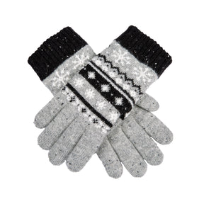 Dents Womens Jacquard Fair Isle Marle Yarn Knitted Gloves - Dove Grey