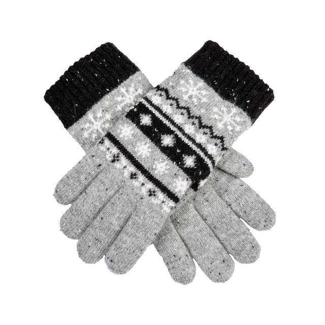 Dents Womens Jacquard Fair Isle Marle Yarn Knitted Gloves - Dove Grey