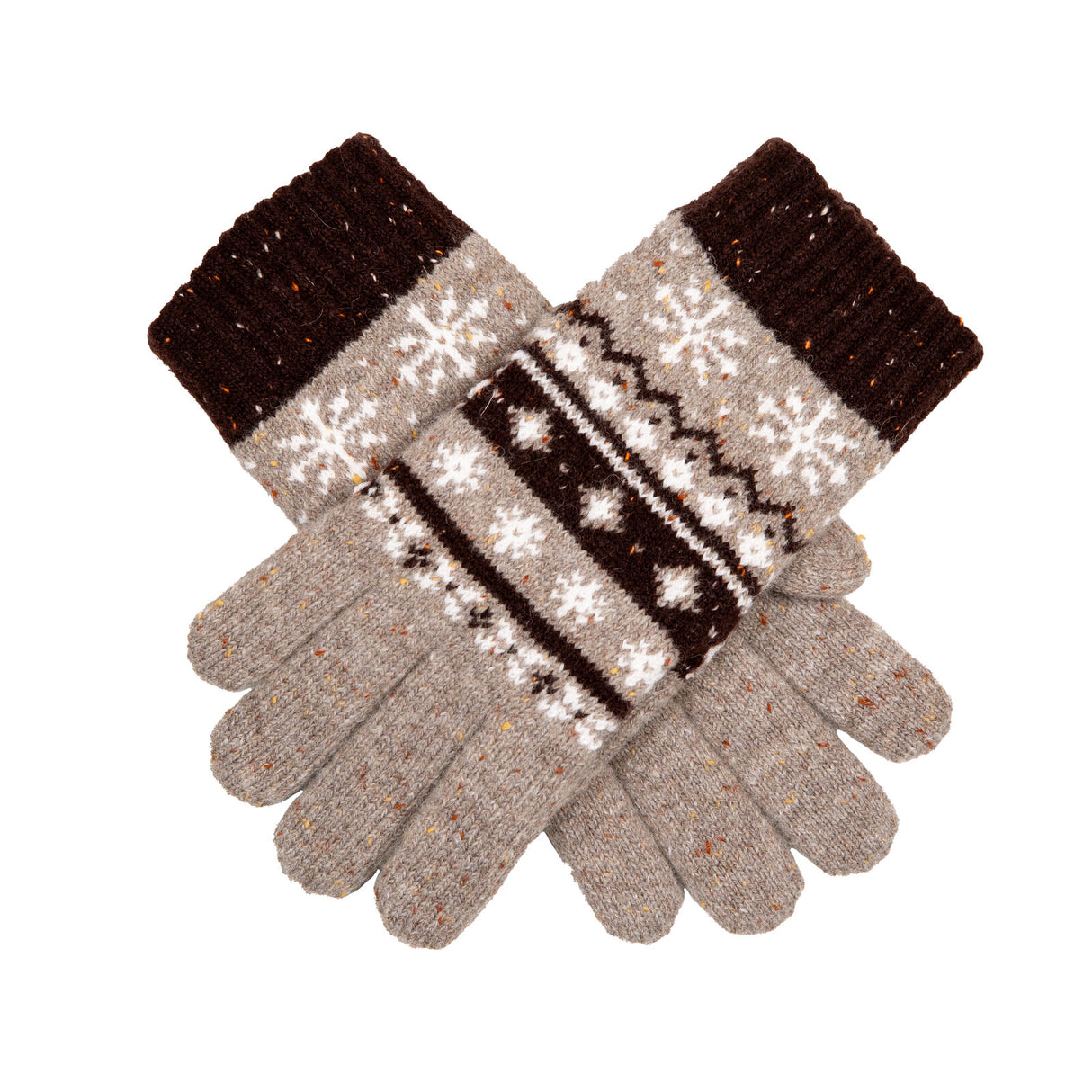Dents Womens Jacquard Fair Isle Marle Yarn Knitted Gloves - Oatmeal