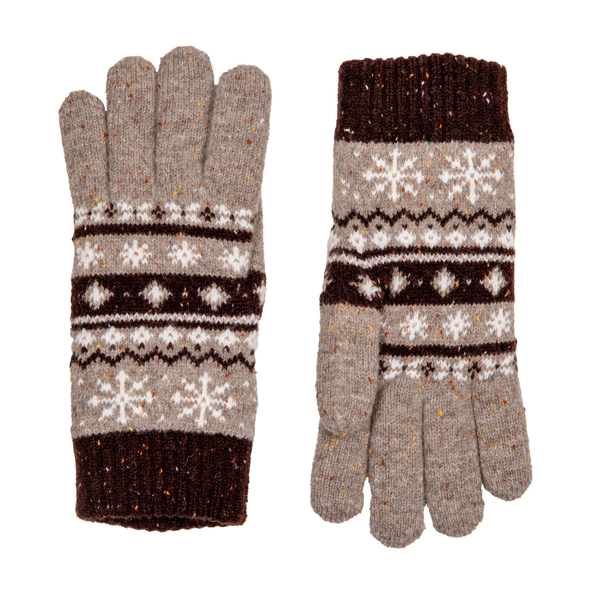 Dents Womens Jacquard Fair Isle Marle Yarn Knitted Gloves - Oatmeal