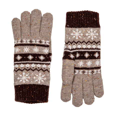 Dents Womens Jacquard Fair Isle Marle Yarn Knitted Gloves - Oatmeal