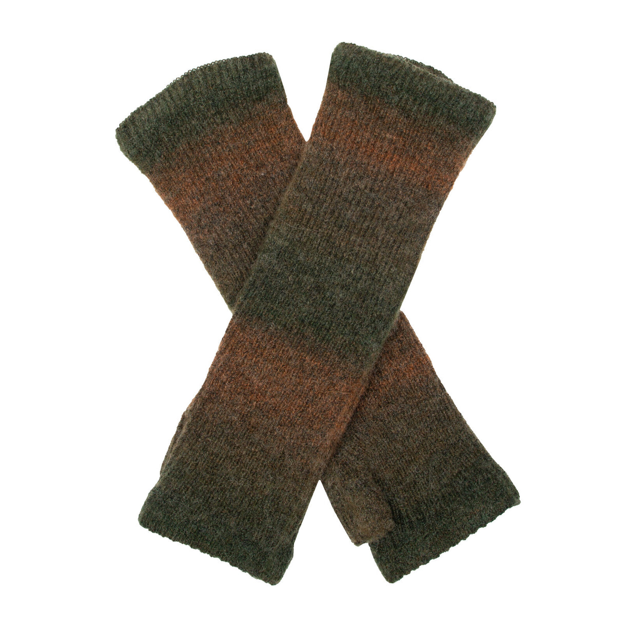 Dents Womens Long Below-Elbow Ribbed Wool Knit Wrist Warmers - Moss (Ombre Pattern)
