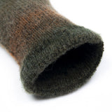 Dents Women's Long Below-Elbow Ribbed Wool Knit Wrist Warmers w/ Ombre Pattern in Moss