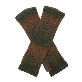 Dents Womens Long Below-Elbow Ribbed Wool Knit Wrist Warmers - Moss (Ombre Pattern)