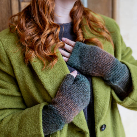 Dents Womens Long Below-Elbow Ribbed Wool Knit Wrist Warmers - Moss (Ombre Pattern)
