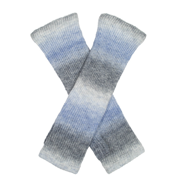 Dents Womens Long Below-Elbow Ribbed Wool Knit Wrist Warmersw/ Ombre Pattern in Pale Blue