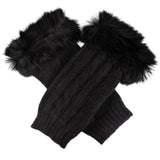 Dents Womens Wrist Warmers - Black (Angora Lambswool Cable Knit w/ Fur Cuff)