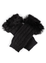 Dents Womens Lambswool Angora Cable Knit Wrist Arm Warmers With Fur Cuff