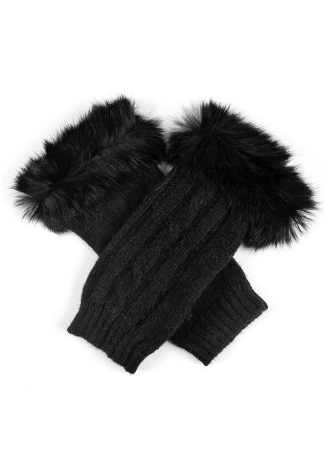 Dents Womens Lambswool Angora Cable Knit Wrist Arm Warmers With Fur Cuff