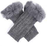 Dents Womens Lambswool Angora Cable Knit Wrist Arm Warmers With Fur Cuff