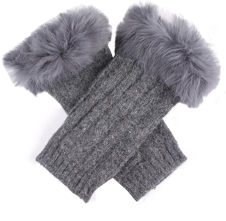 Dents Womens Lambswool Angora Cable Knit Wrist Arm Warmers With Fur Cuff
