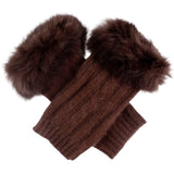 Dents Womens Wrist Warmers - Chocolate (Angora Lambswool Cable Knit w/ Fur Cuff)