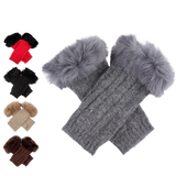 Dents Womens Lambswool Angora Cable Knit Wrist Arm Warmers With Fur Cuff - Oatmeal