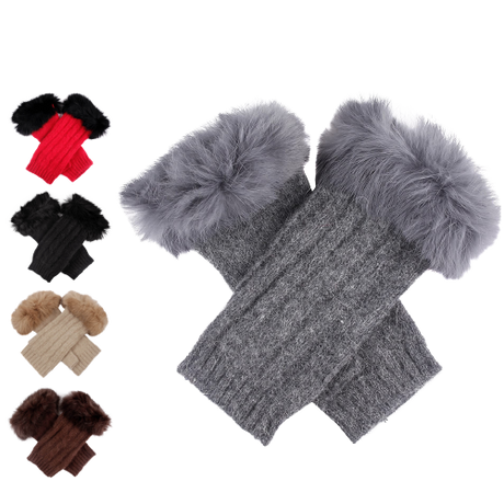 Dents Womens Lambswool Angora Cable Knit Wrist Arm Warmers With Fur Cuff - Oatmeal