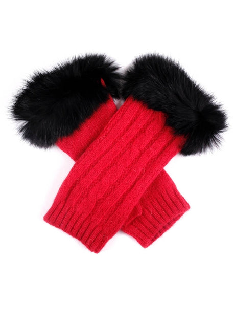 Dents Womens Lambswool Angora Cable Knit Wrist Arm Warmers With Fur Cuff