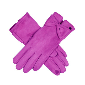 Dents Womens Touchscreen Faux Suede Gloves with Bow - Orchid (Warm Winter)