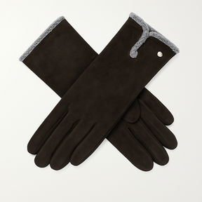Dents Womens Soft Feel Touchscreen Gloves with Faux Fur & Button Trim - Black
