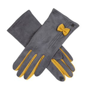 Dents Womens Touchscreen Velour-Lined Faux Suede Gloves - Charcoal/Ochre