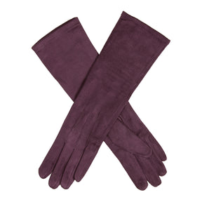 Dents Womens Touchscreen Long Below-Elbow Faux Suede Gloves - Plum Red (Velour Lined)