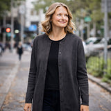 Luxury Cashmere Wool Longline Button Cardigan in Charcoal
