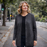 Luxury Cashmere Wool Longline Button Cardigan in Charcoal