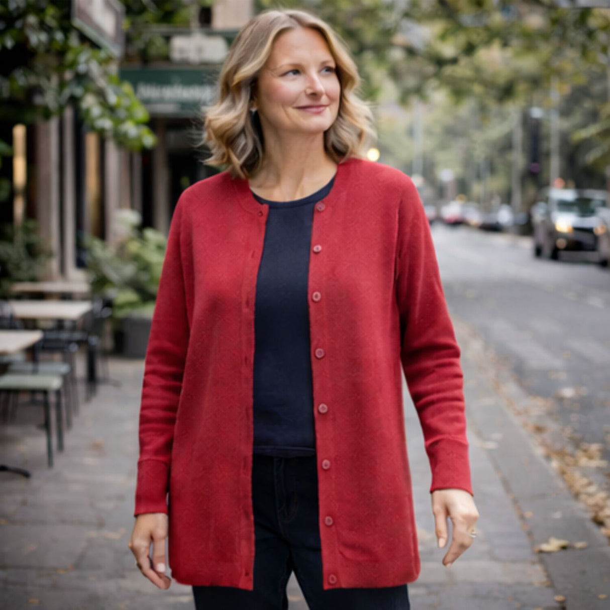 Luxury Cashmere Wool Longline Button Cardigan in Red