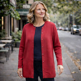 Luxury Cashmere Wool Longline Button Cardigan in Red