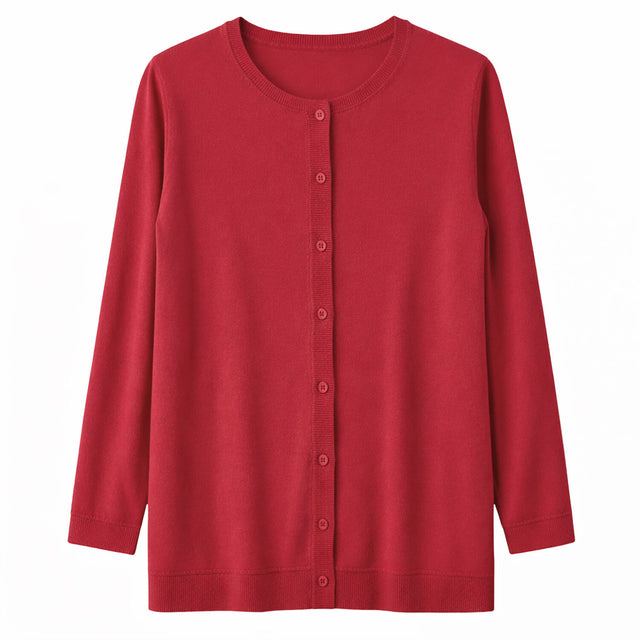 Cashmere Wool Longline Button Cardigan in Red - XL
