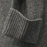 Luxury Cashmere Wool Horizontal Rib Knit Pullover Jumper in Charcoal
