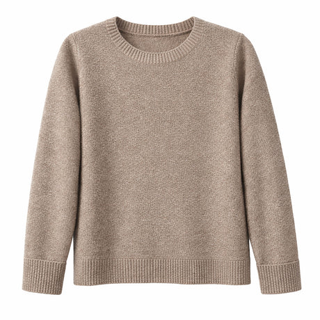 idyl Womens Cashmere Wool Horizontal Rib Jumper - Natural (Textured Knit Pullover Sweater)