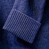 Luxury Cashmere Wool Horizontal Rib Knit Pullover Jumper in Navy