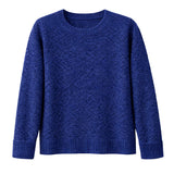 Luxury Cashmere Wool Horizontal Rib Knit Pullover Jumper in Navy